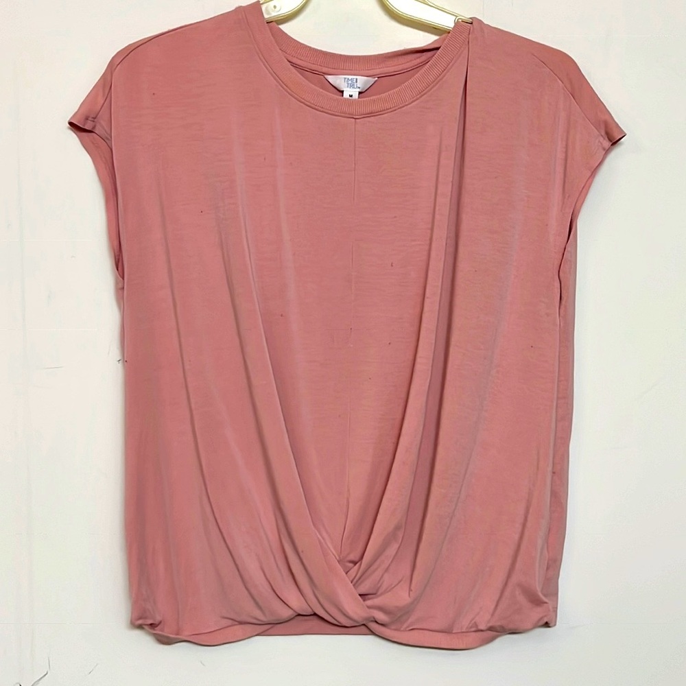 🌞 Time and Tru mauve tied waist mini cap sleeves pullover crew neck women size M